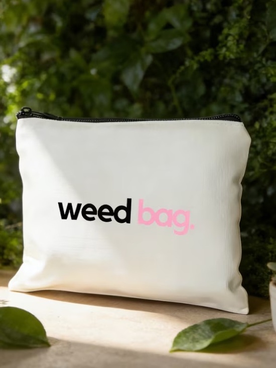 Handbags - Weed Bag Pouch in White with Pink Accent